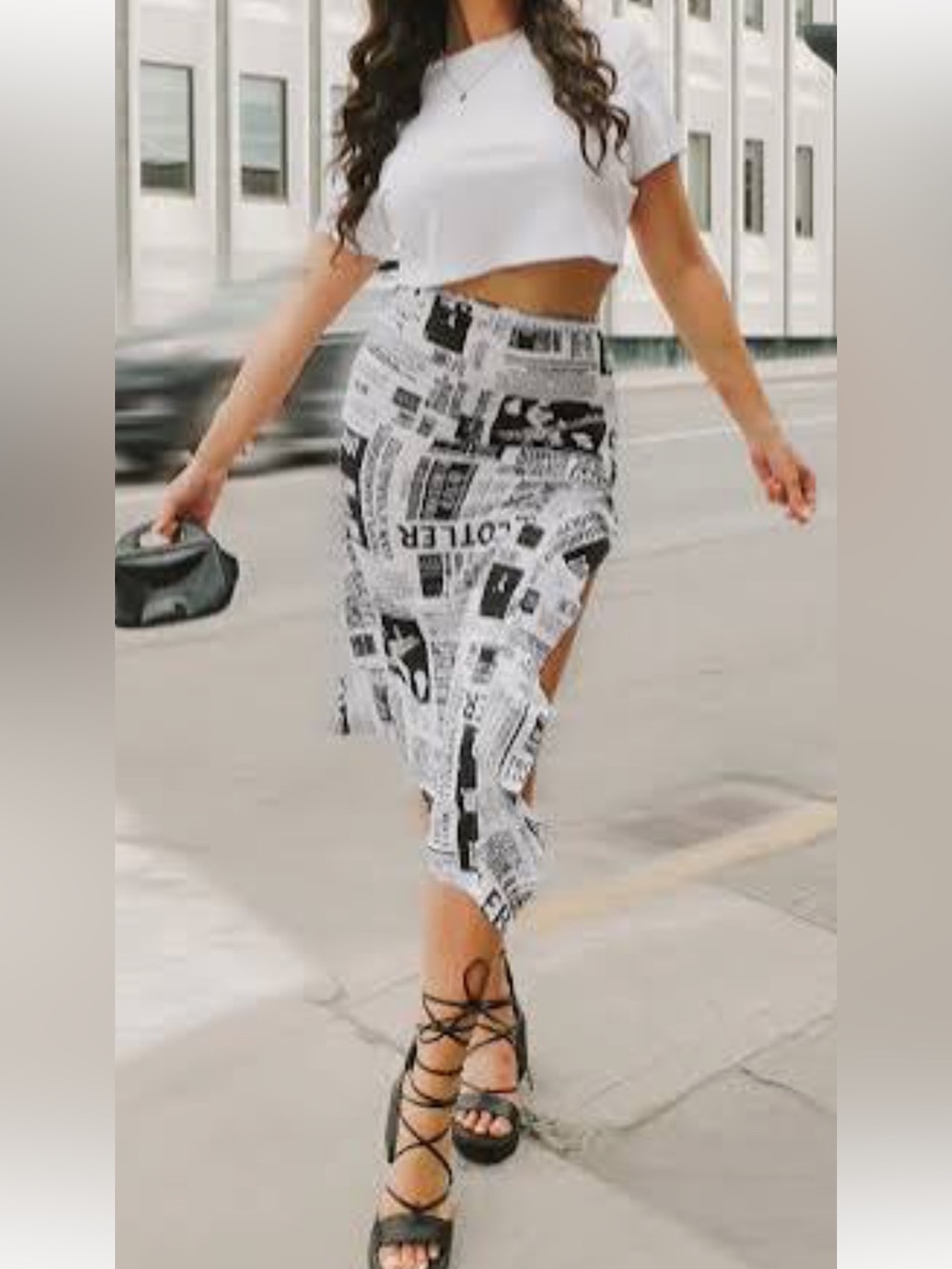 Newspaper print pencil skirt